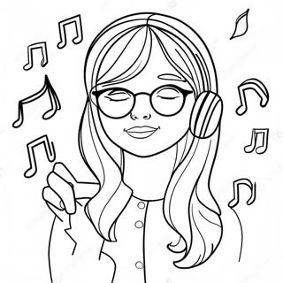 Färgläggningssida med Daria och musiknoter | Daria-låt målarbild