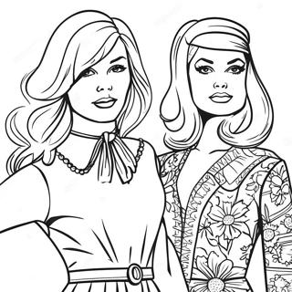Färgläggningssida med retro mode från 1970-talet | 1970-talet målarbild