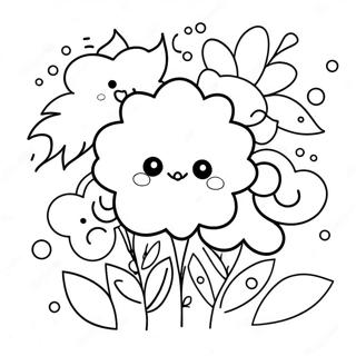 Söt kawaii blomsterbukett färgläggningssida | Kawaii Blomma målarbild