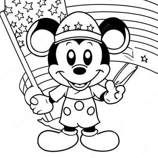 Mickey med Amerikansk Flagga Målarbok | Mickey 4 juli målarbild
