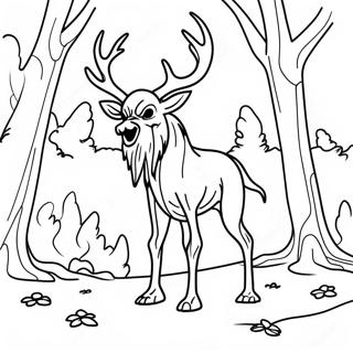 Skrämmande Wendigo i skogen färgläggningssida | Wendigo målarbild