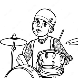 Travis Barker trummande färgläggningssida | Blink 182 målarbild