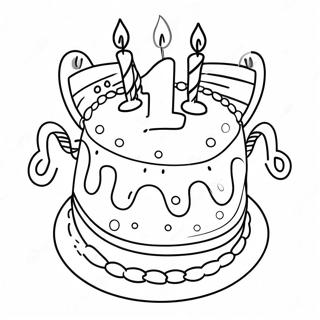 Färgglad glad 11-års födelsedagstårta färgläggningssida | Grattis på 11-årsdagen målarbild