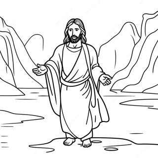 Jesus i Jordanfloden färgläggningssida | Jesus dop målarbild