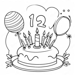 Glad 12-års födelsedagsfirande färgläggningssida | Glad 12-årsdag målarbild