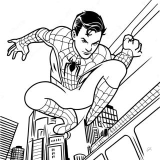 Spiderman Tom Holland actionpose färgläggningssida | Spiderman Tom Holland målarbild