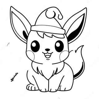 Söt Eevee med Tomteluva Målarbild | Eevee Jul målarbild
