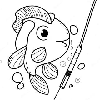 Sött Fiskespö med Fisk Målarbild | Fiskespö målarbild