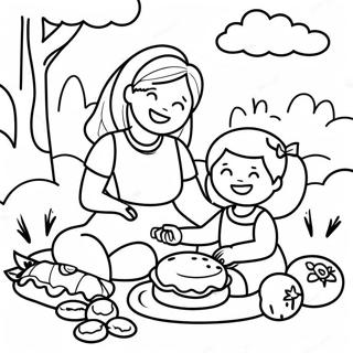 Glad Mamma och Dotter Picknick Målarbok | Mamma och Dotter målarbild