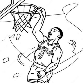 Dynamisk Russell Westbrook Dunk Målarbild | Russell Westbrook målarbild