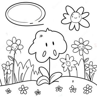Bam Bams färgglada blomsterrabatt färgläggningssida | Bam Bams Trädgård målarbild