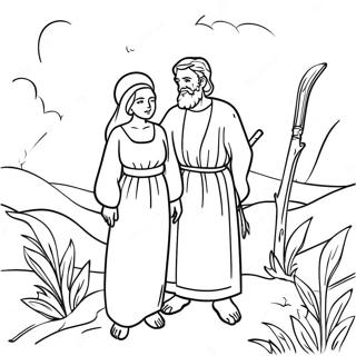 Abraham och Sara biblisk scen färgläggningssida | Abraham och Sara målarbild
