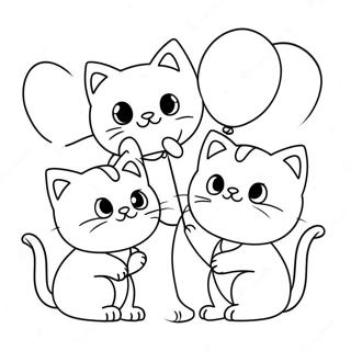 Lekfulla kattungar med ballonger målarbok | Kattfödelsedag målarbild