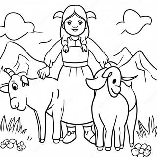 Heidi med sina Getter Färgläggningssida | Heidi målarbild
