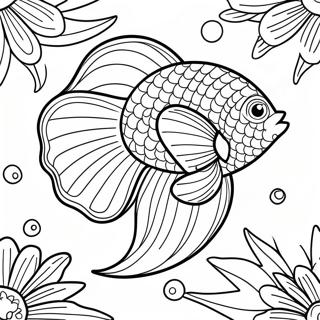 Färgglad Betta fisk simmande färgläggningssida | Bettafisk målarbild