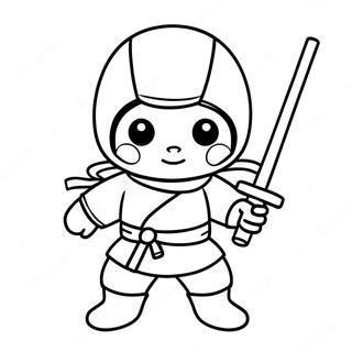 Söt ninja med katana färgläggningssida | Hej Ninja målarbild