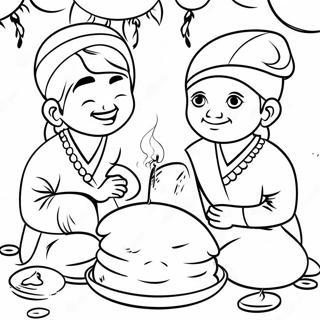 Pongal Festival Firande Färgläggningssida | Pongal målarbild