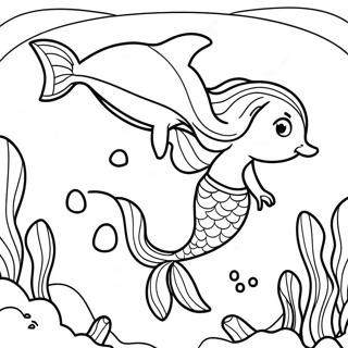 Sjöjungfru och delfin under vattnet färgläggningssida | Sjöhästar Delfin målarbild