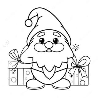 Festlig julgnome med presenter målarbok | Julgnome målarbild