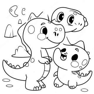 Söt Gogo Dino som leker med vänner färgläggningssida | Gogo Dino målarbild