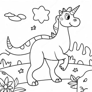 Magisk enhörning dinosaurie äventyr färgläggningssida | Enhörningsdinosaurie målarbild