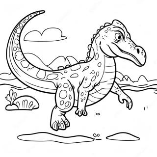 Baryonyx Simmande i Vatten Målarbokssida | Baryonyx målarbild