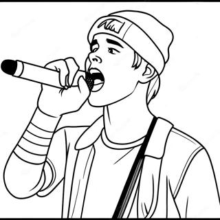 Justin Bieber sjunger på scen färgläggningssida | Justin Bieber målarbild