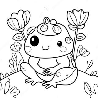Söt groda Squishmallow med blommor färgläggningssida | Frog Squishmallow målarbild