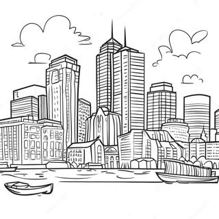 Färgglad Boston Skyline Färgläggningssida | Massachusetts målarbild