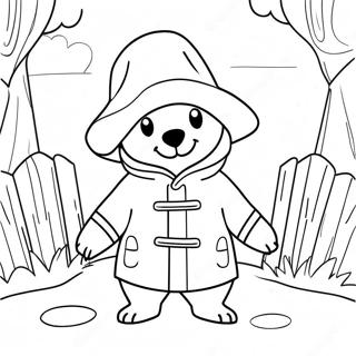 Äventyrlig Paddington Björn i Regnrock Färgläggningssida | Paddington Björn målarbild