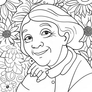 Söt mormor med blommor färgläggningssida | Bästa Mormor målarbild