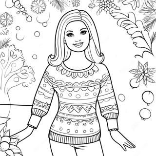 Barbie i en festlig tröja färgläggningssida | Barbie Jul målarbild
