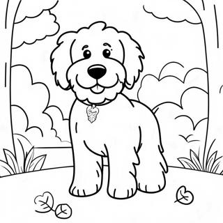 Fluffig Goldendoodle Lekande i Parken Målarbild | Goldendoodle målarbild
