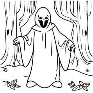 Ghostface i en Spöklik Skog Färgläggningssida | Spökskägg målarbild