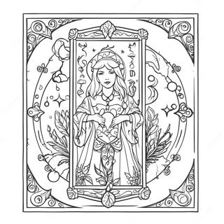 Färgläggningssida med mystiska tarotkort | Tarotkort målarbild