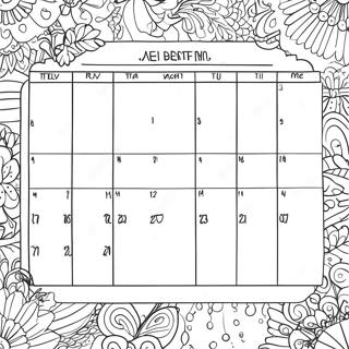 Färgläggningssida med kalender | Kalender målarbild