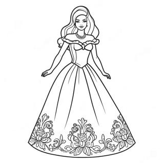 Klassisk Barbie i en vacker klänning färgläggningssida | Vintage Barbie målarbild