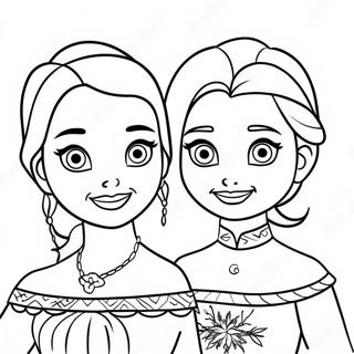 Elsa och Anna i Festliga Kläder Målarbild | Fryst Jul målarbild