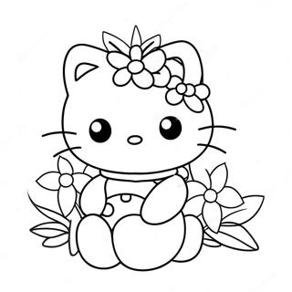 Söt Hello Kitty med Blommor Färgläggningssida | Hello Kitty och Kära Daniel målarbild