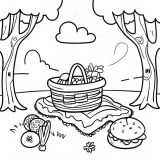 Picknickscen med färgglad filt färgläggningssida | Picknick målarbild