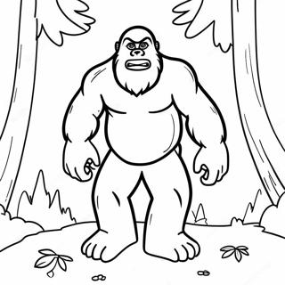 Äventyrlig Bigfoot i skogen färgläggningssida | Bigfoot målarbild