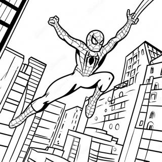 Spiderman Svingar Genom Staden Målarbok | Hello Kitty och Spiderman målarbild