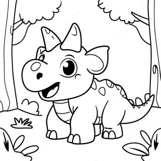 Söt Triceratops i en Skog Målarbild | Triceratops målarbild
