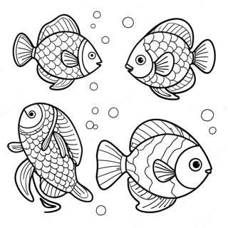 Färgglad Fisk Simmande Färgläggningssida | Havsdjur målarbild