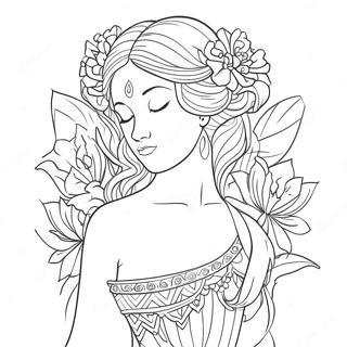Elegant Gudinna med Blommor Målarbild | Gudinna målarbild