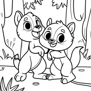 Chip och Dale leker i skogen färgläggningssida | Chip och Dale målarbild