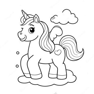 Söt Unicornvalp Som Leker i Molnen Målarbok | Enhörningsvalp målarbild