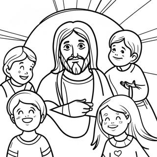 Färgglad Jesus med Barn Målarbild | Jesus Älskar Mig målarbild