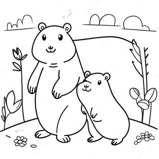 Söt Capybara Familj Målarbok | Kapibara målarbild
